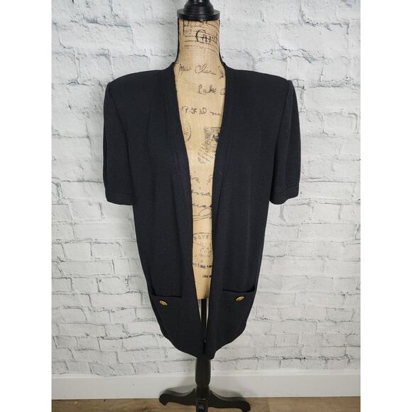 ST. John basic santana Cardigan Sz L padded jacket black short sleeve A34 - Picture 1 of 6